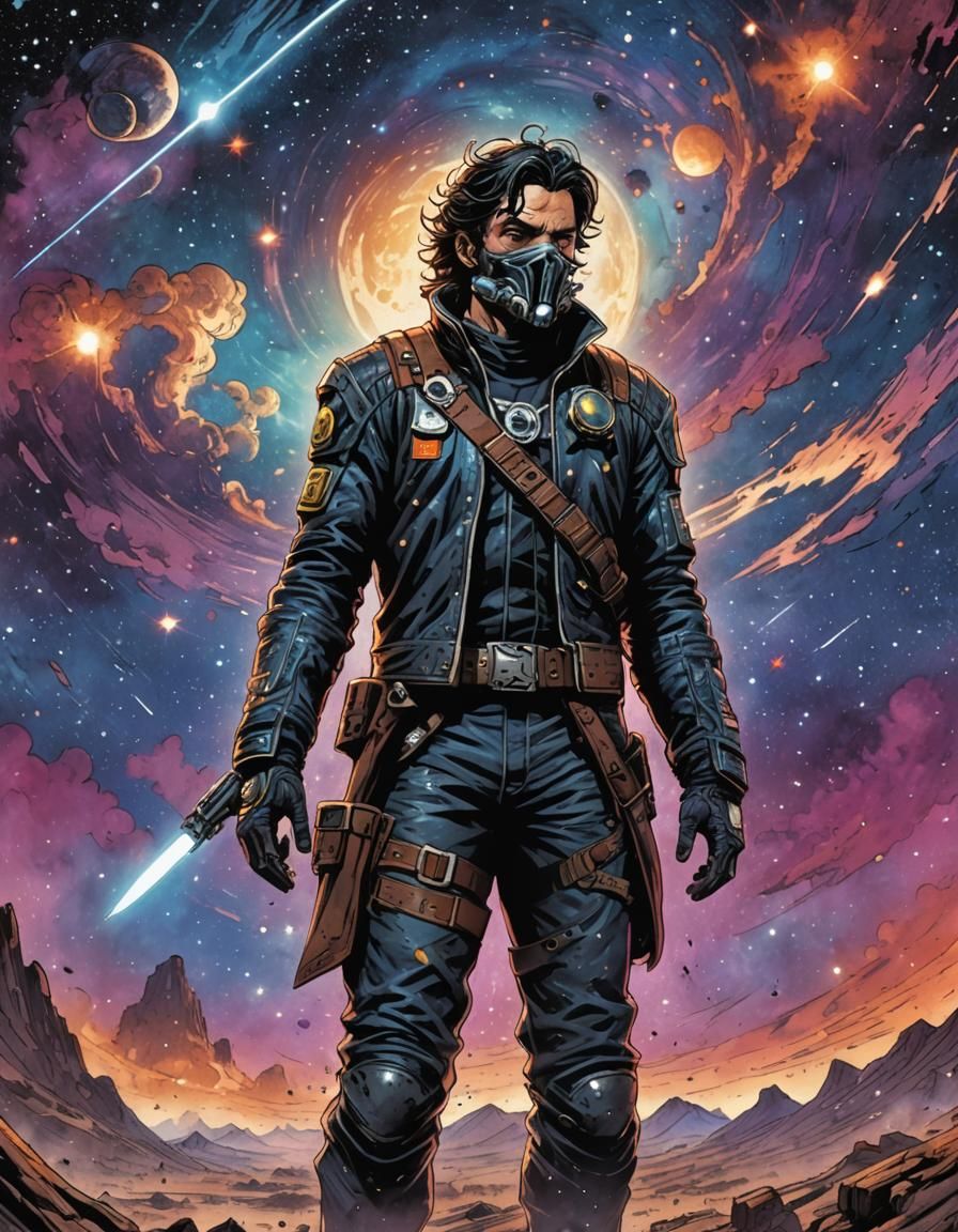 Space Pirate on Barren Planet in Comic Book Style