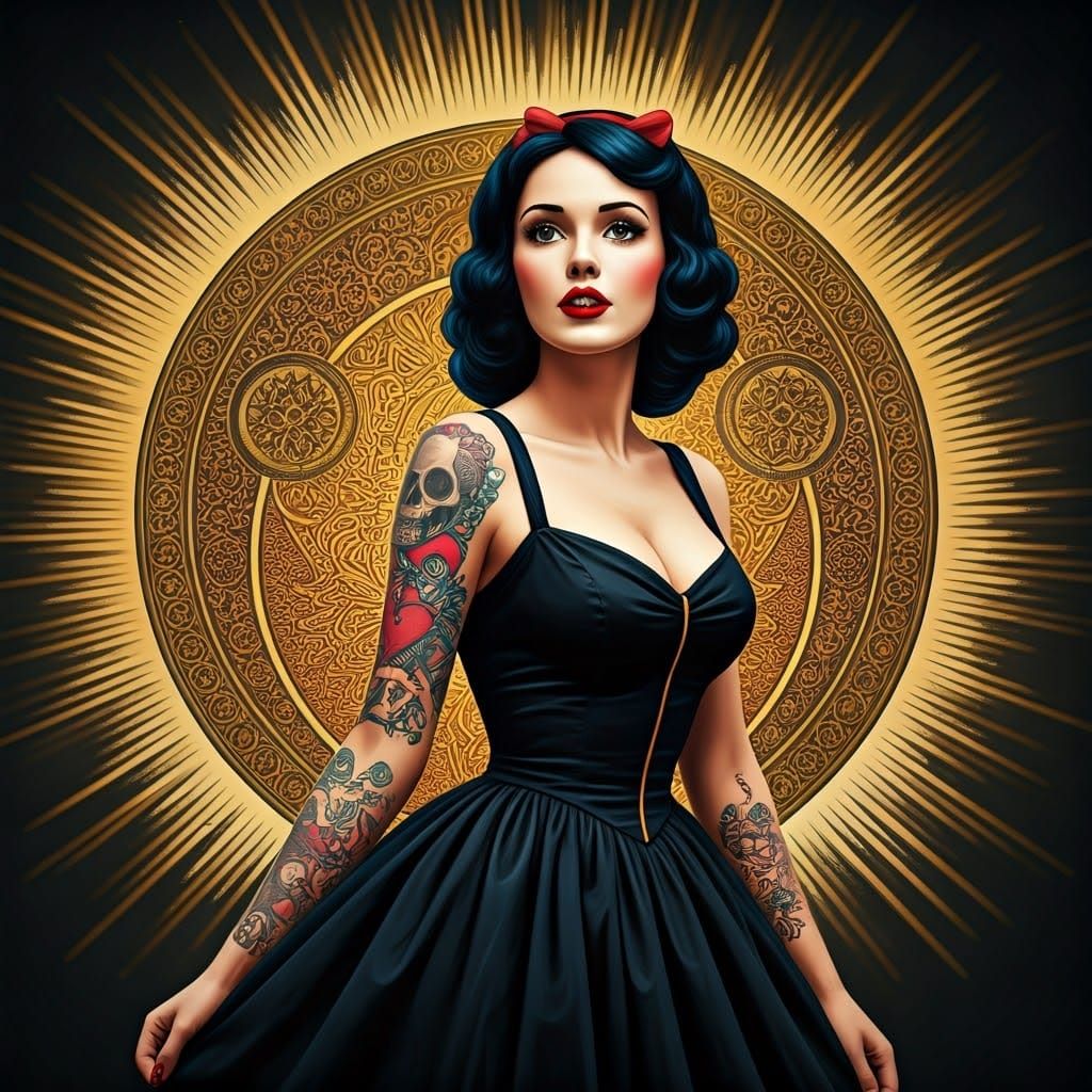 Rockabilly Snow White in Art Nouveau Space Collage