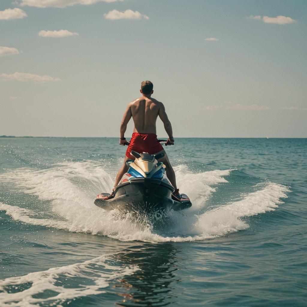Man on Jet Ski in Cinematic Film Still