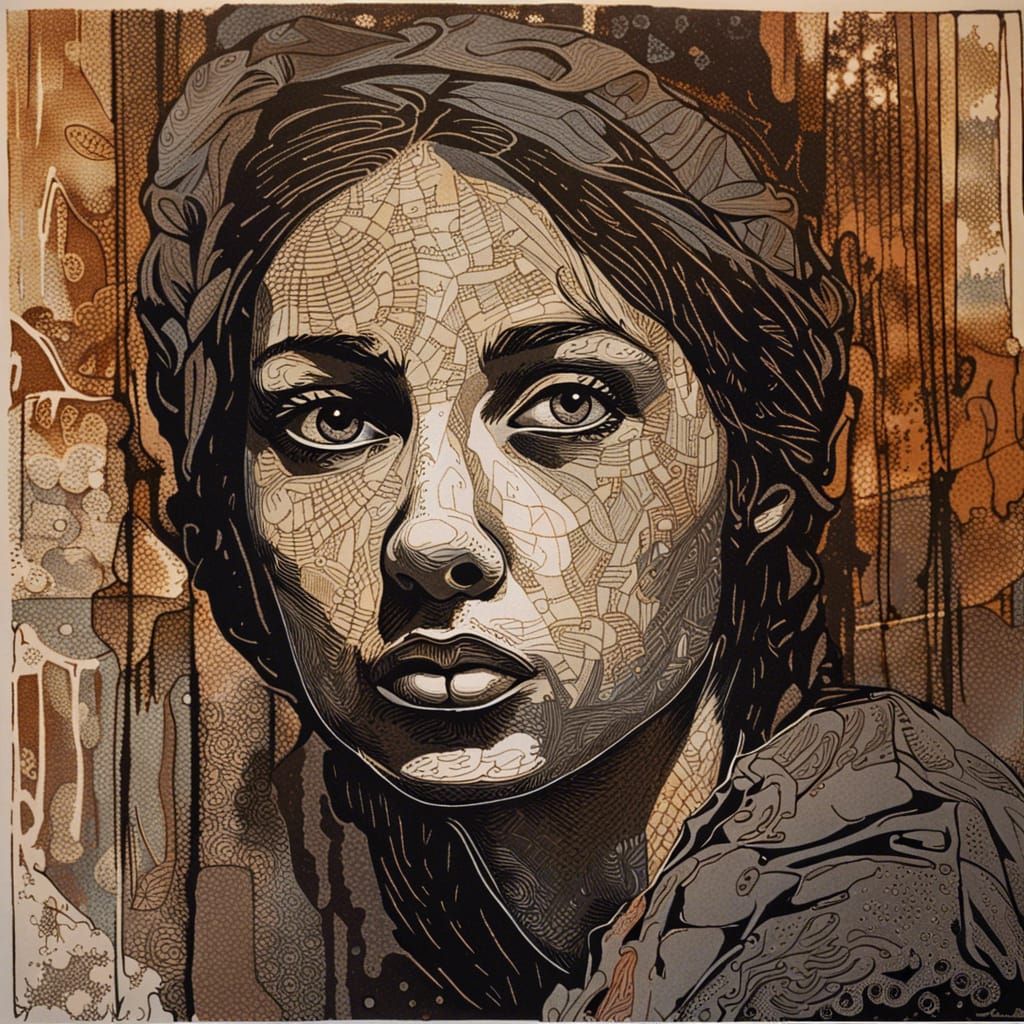 Linoprint Portrait: Remembrance of Lost Love