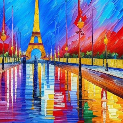 Eiffel Tower Cityscape in Expressionist Oil Painting