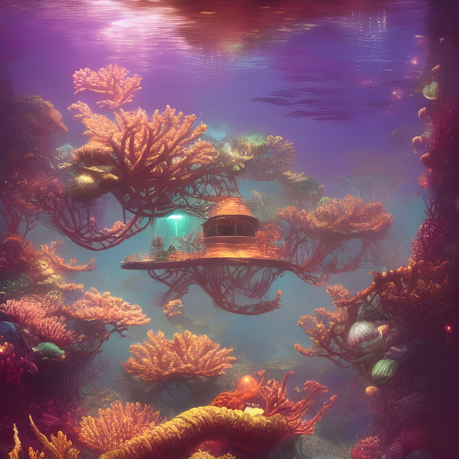 Underwater Coral Treehouse in Ethereal Digital Art