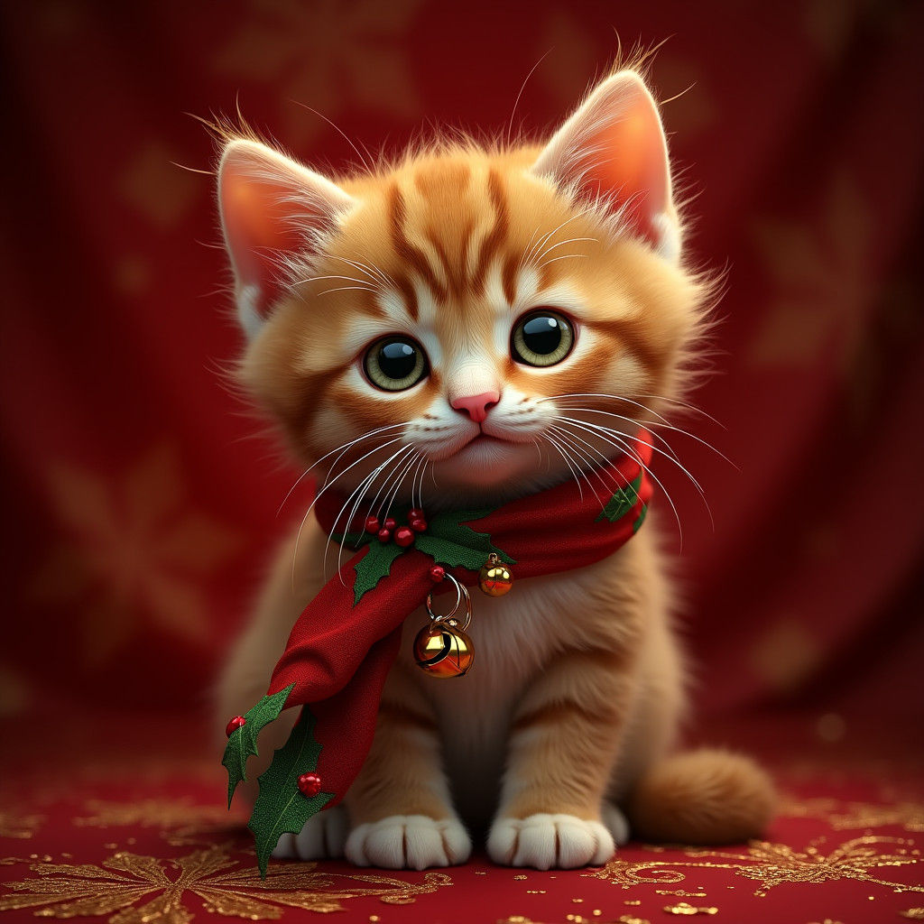 Festive Christmas Kitten Portrait in Art Nouveau Style