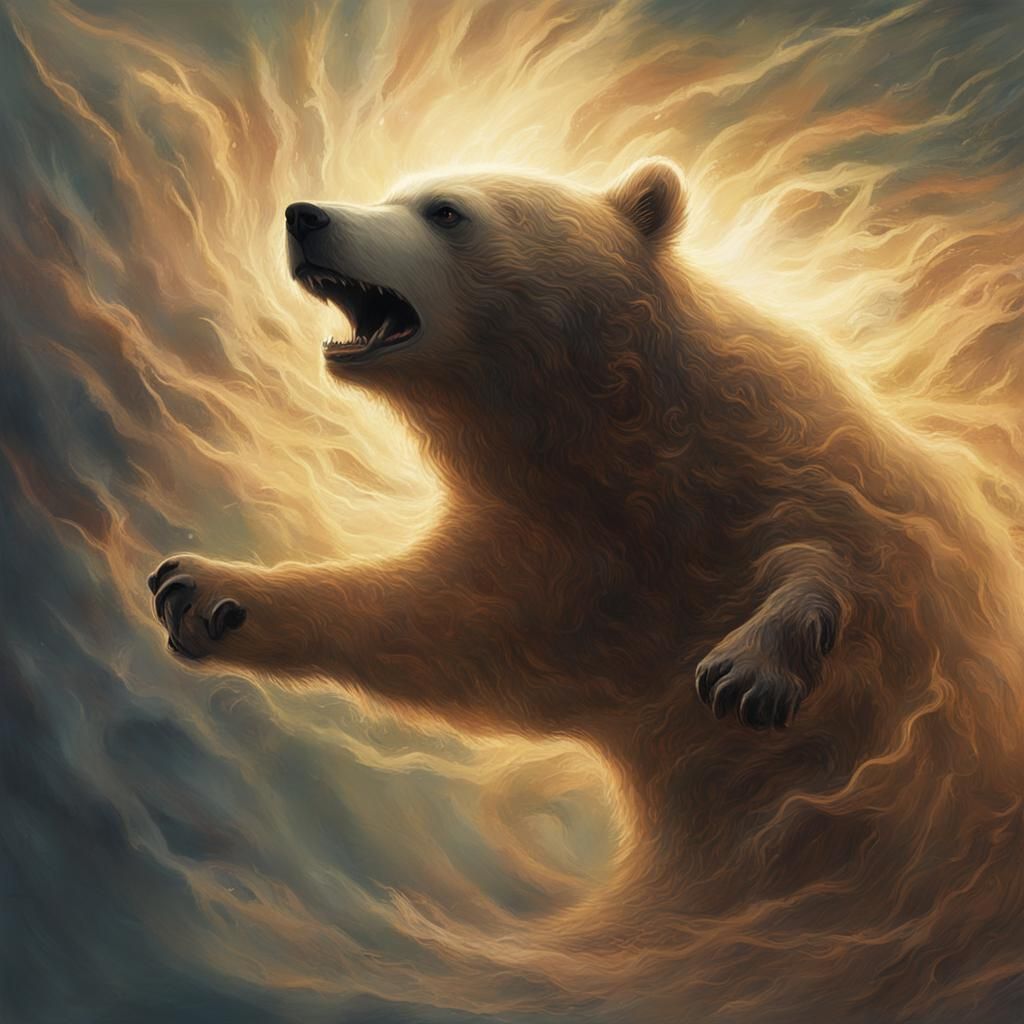 Ethereal Bear Spirit Ascending, in Surreal Digital Art