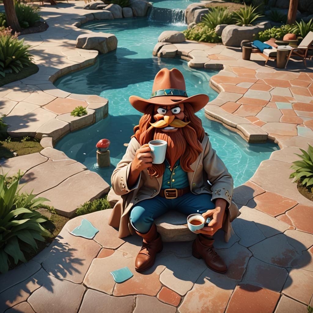 Yosemite Sam, Cartoon Character by the Pool