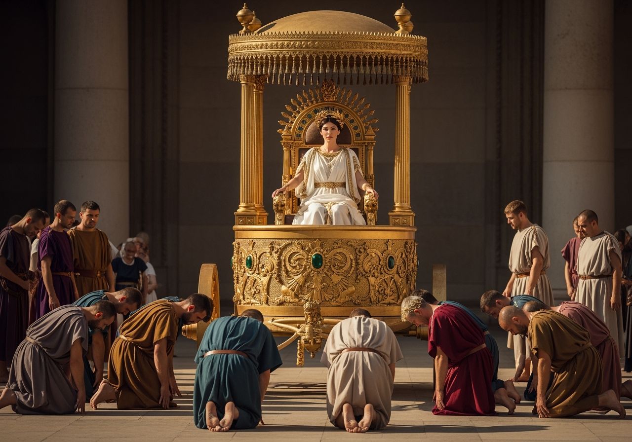 Regal Roman Empress on Gold and Emerald Throne