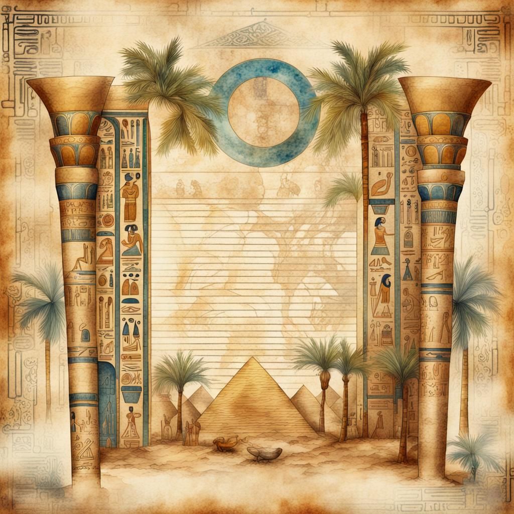 Vintage Egyptian Decorations on Paper Illustration