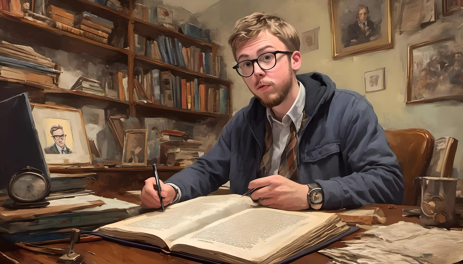 Vintage Bible Study Illustration in Golden Age Style