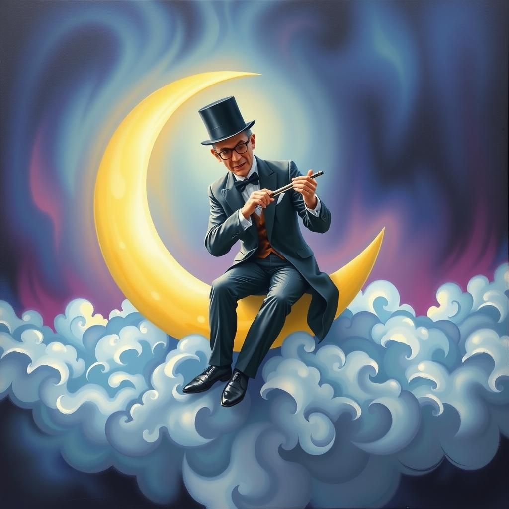 Musician on Moon with Glass Harmonica, in Surreal Style