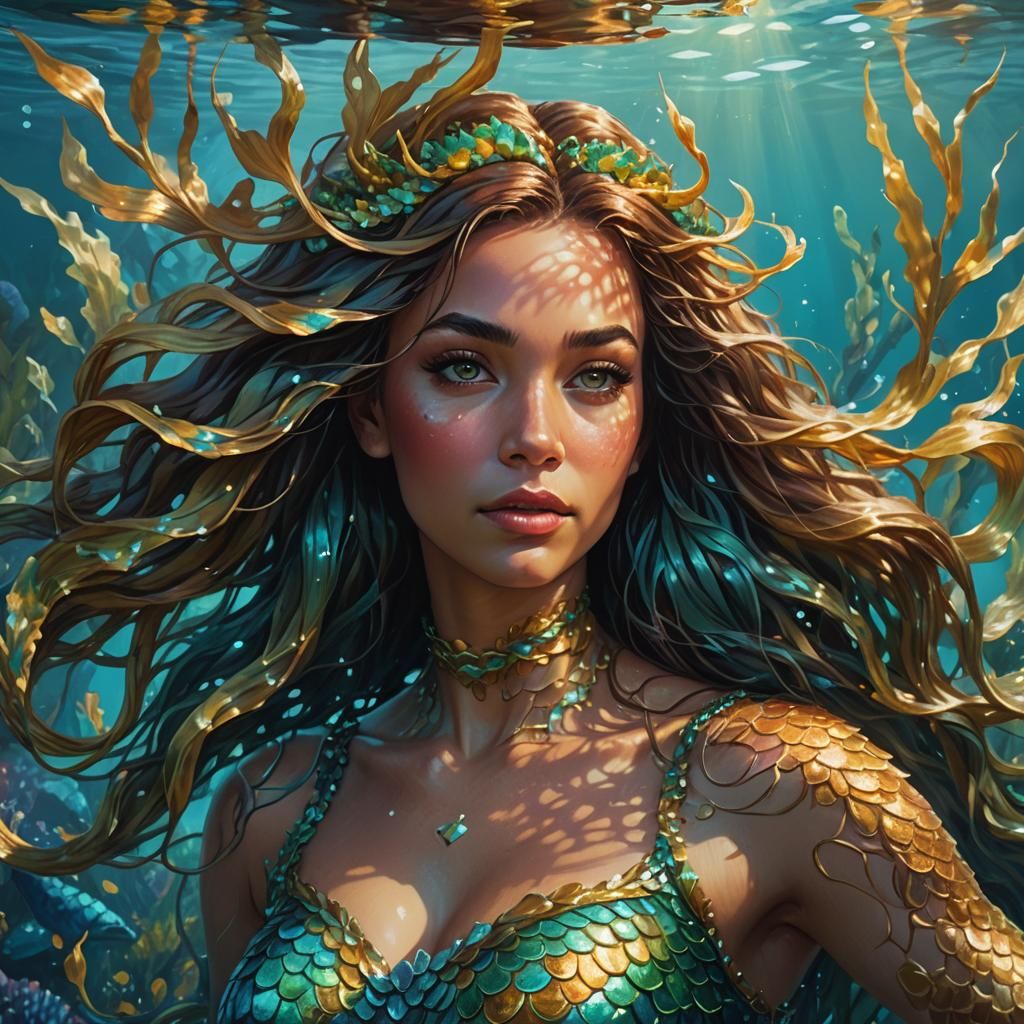 Mermaid Portrait in Oil Painting Style