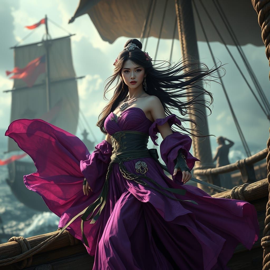 Chinese Pirate Queen Zheng Yi Sao in Dark Fantasy Style