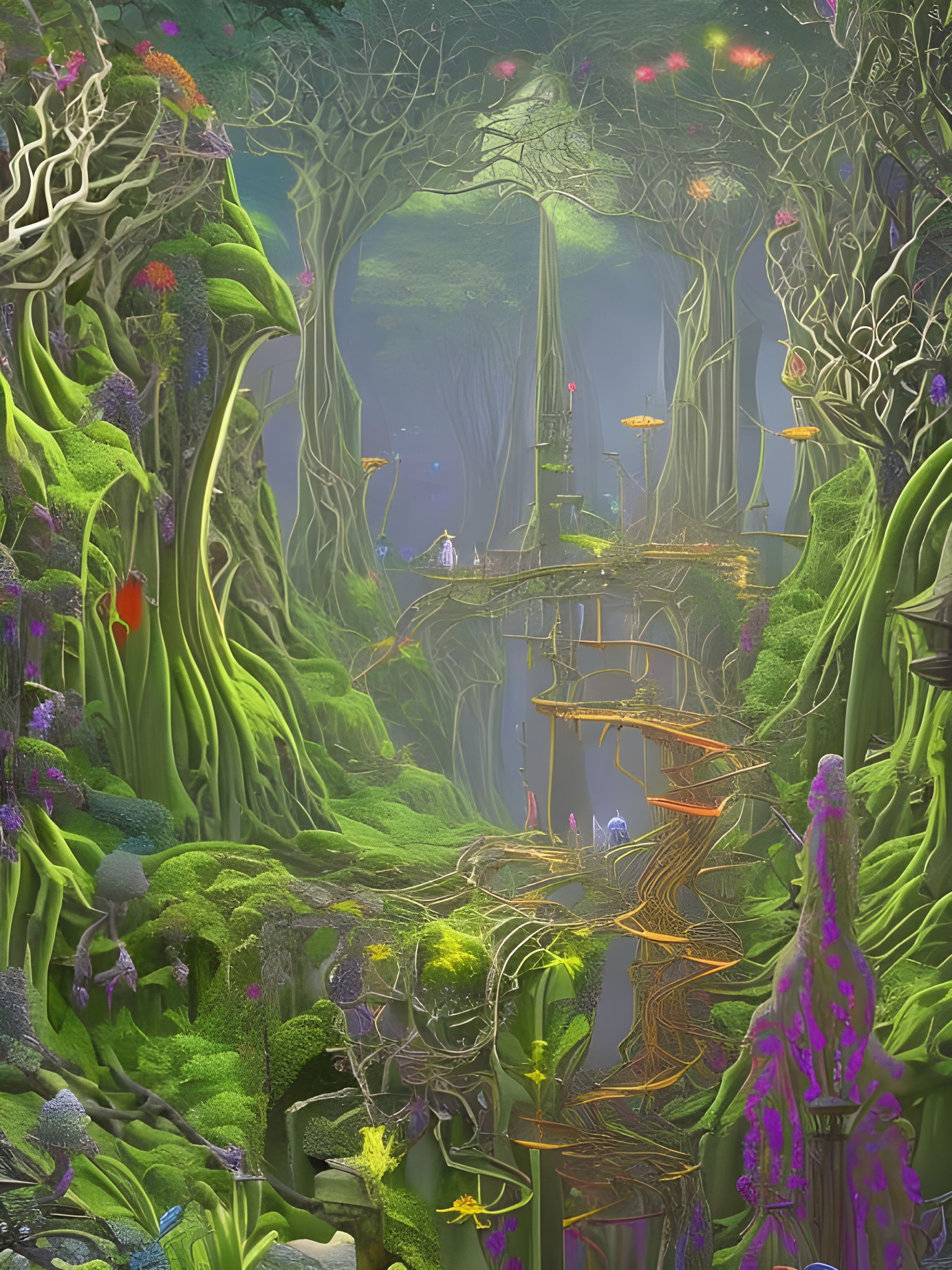 Colorful Elven Mushroom Monument in Neon Forest