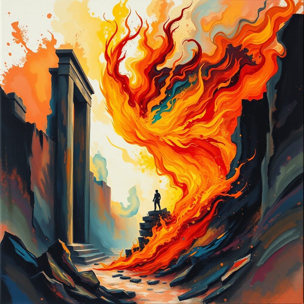 Vibrant Phoenix Rises from Fiery Ashes in Impressive Gouache...
