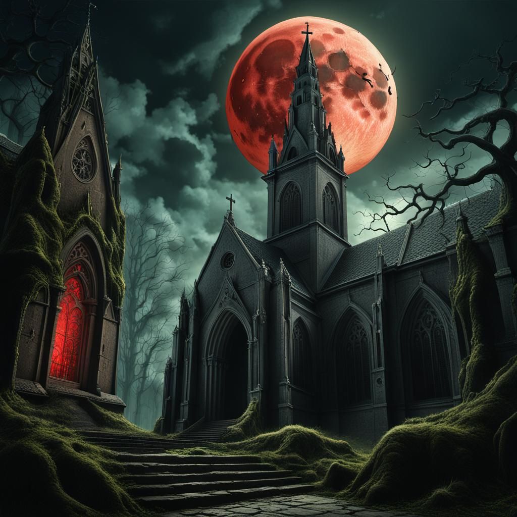 Gothic Wolf Howls at Blood Moon
