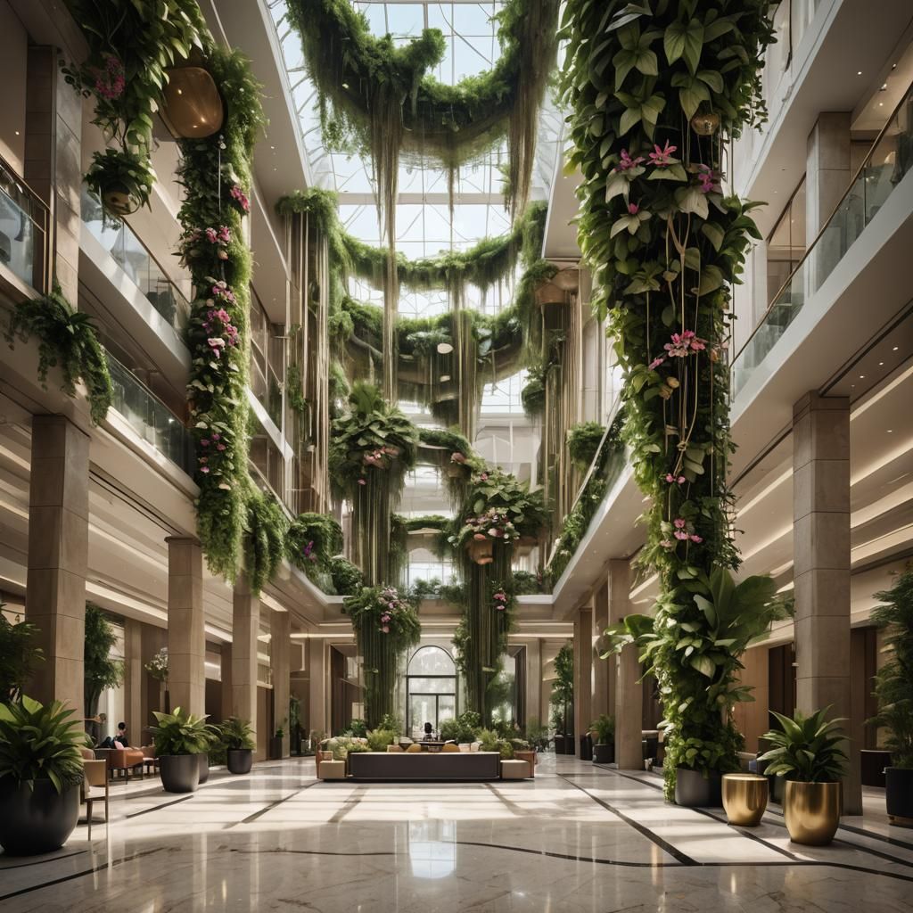Luxury Hotel Lobby with Hanging Gardens