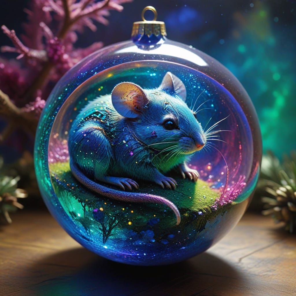 Whimsical Mouse Christmas Ornament in Hyperealistic Style