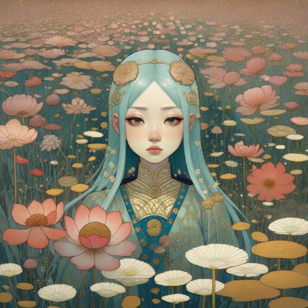 Princess in Flower Field: Illustrative Art Style
