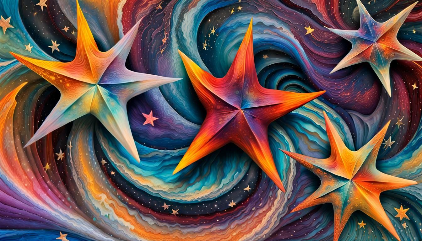 Cosmic Vortex of Iridescent Stars in Abstract Expressionism
