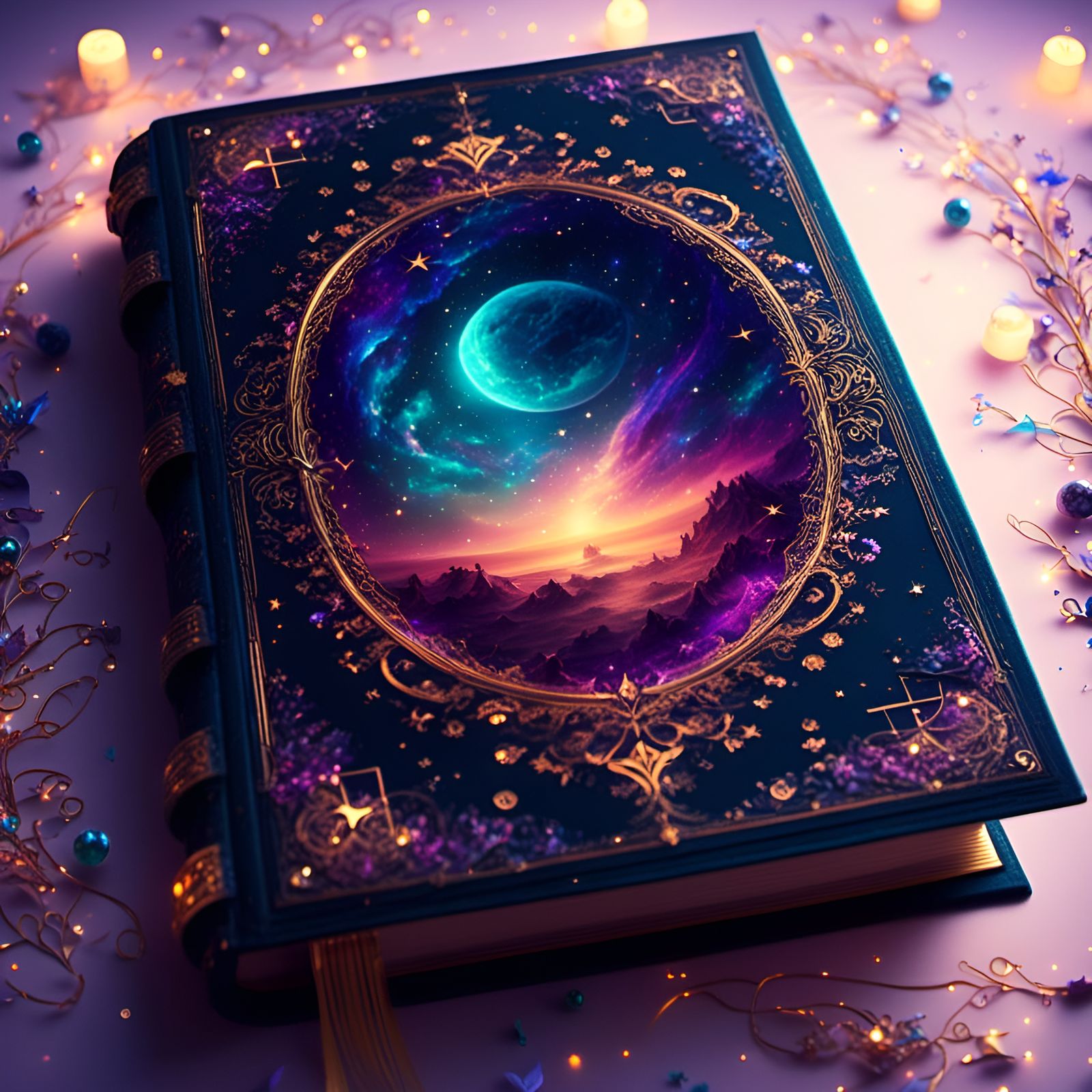 Bioluminescent Magical Book in Dreamlands with Bokeh Effect