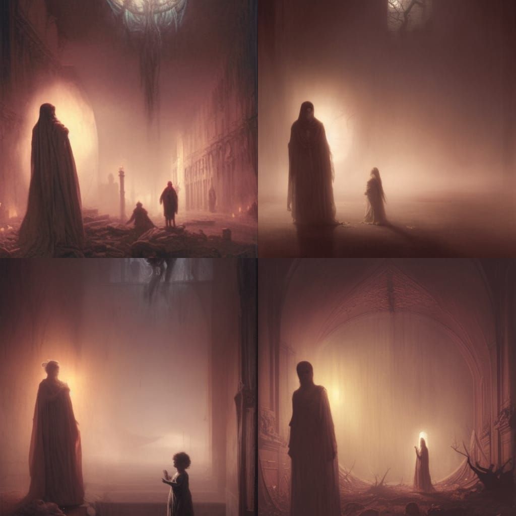 Grandmother's Ghost in Engraving Horror Style