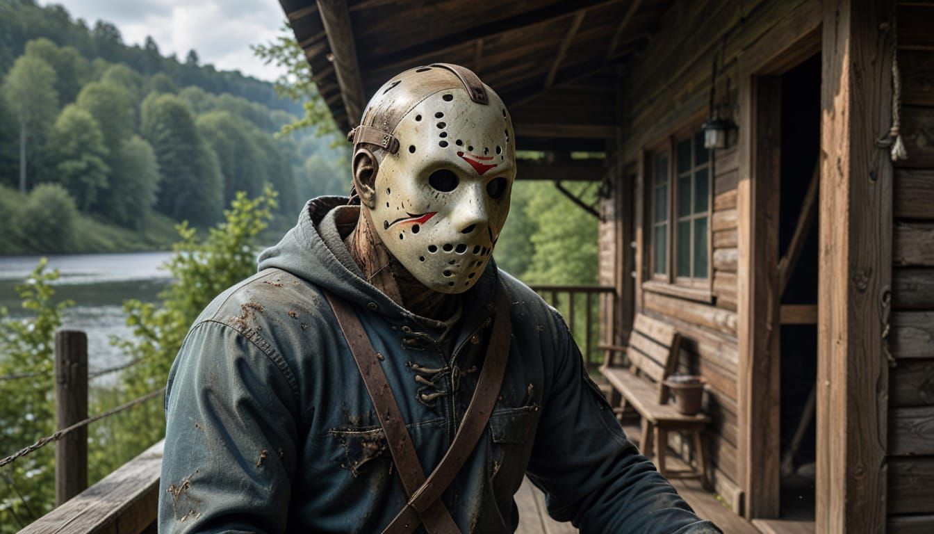Hyperrealist Portrait of Jason Voorhees in Thoughtful Repose