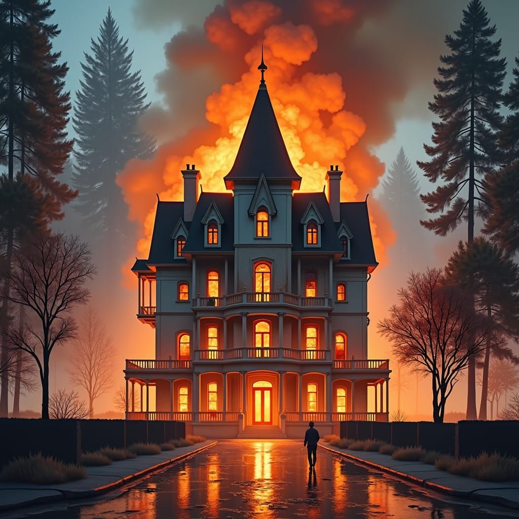 Fire-Damaged Suburban House in Gritty Documentary Style