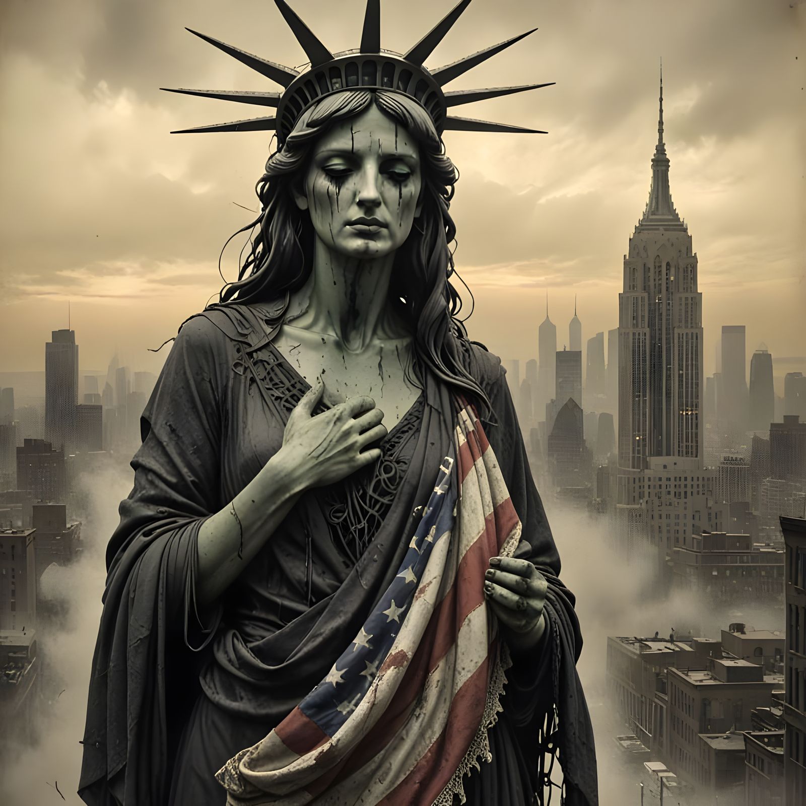 Lady Liberty in Mourning, a Charcoal and Ink Painting