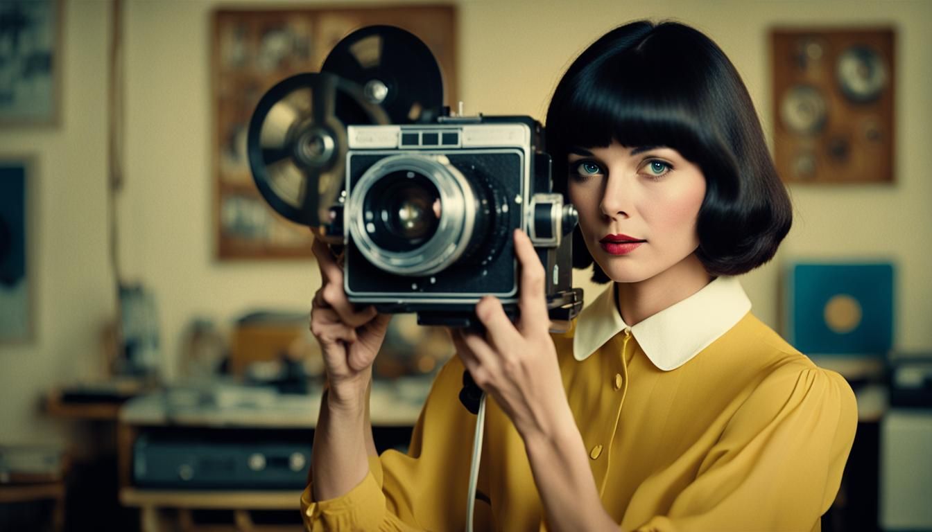 1970s Film Still of Woman with Camera