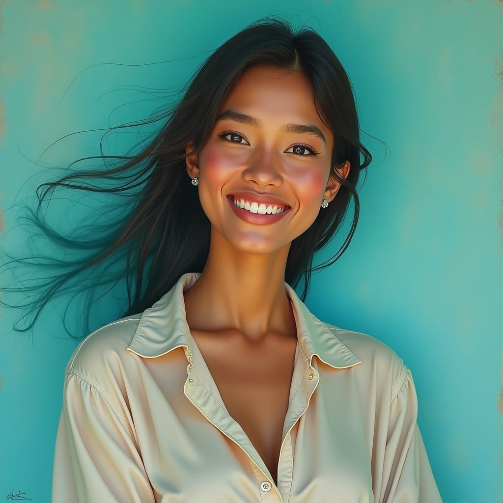 Ethereal Woman Surrounded by Iridescent Mist in a Surrealist...