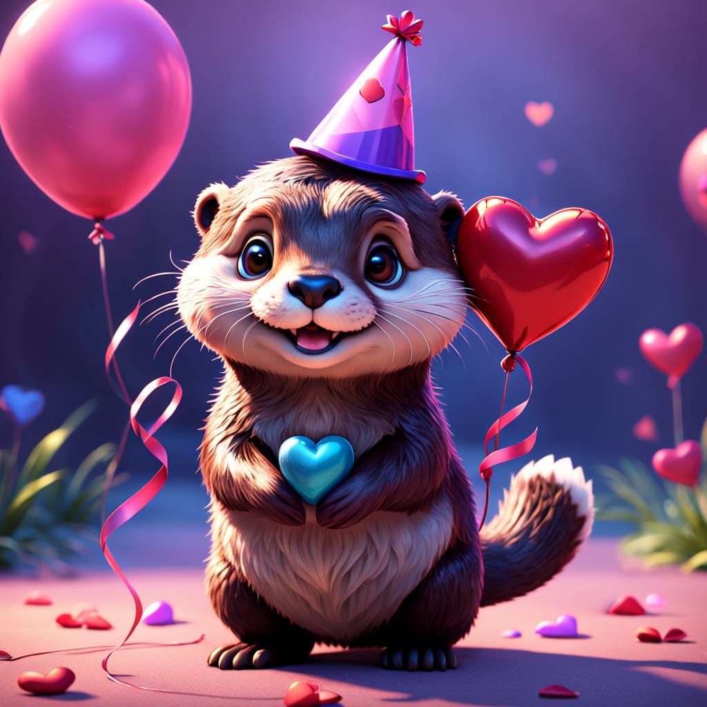 Whimsical Otter Celebrates Valentine's Day