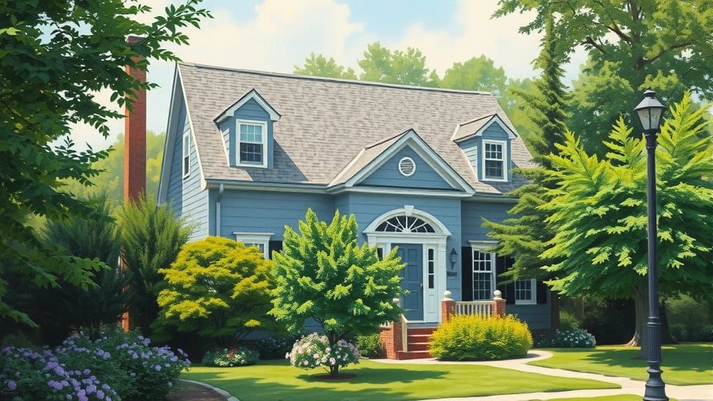 Gray Suburban House in Impressionistic Style