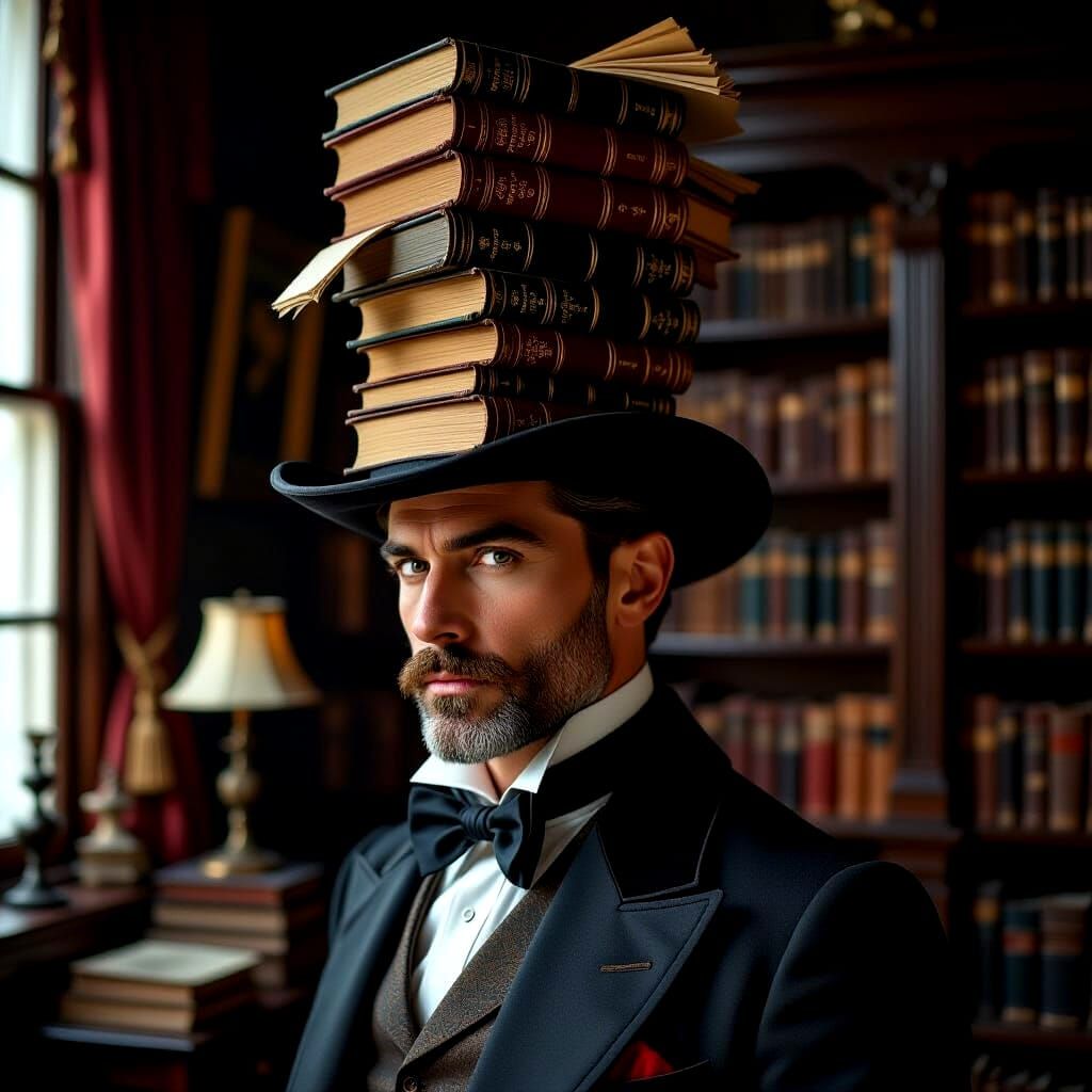 Dapper Gentleman with Book Top Hat Portrait