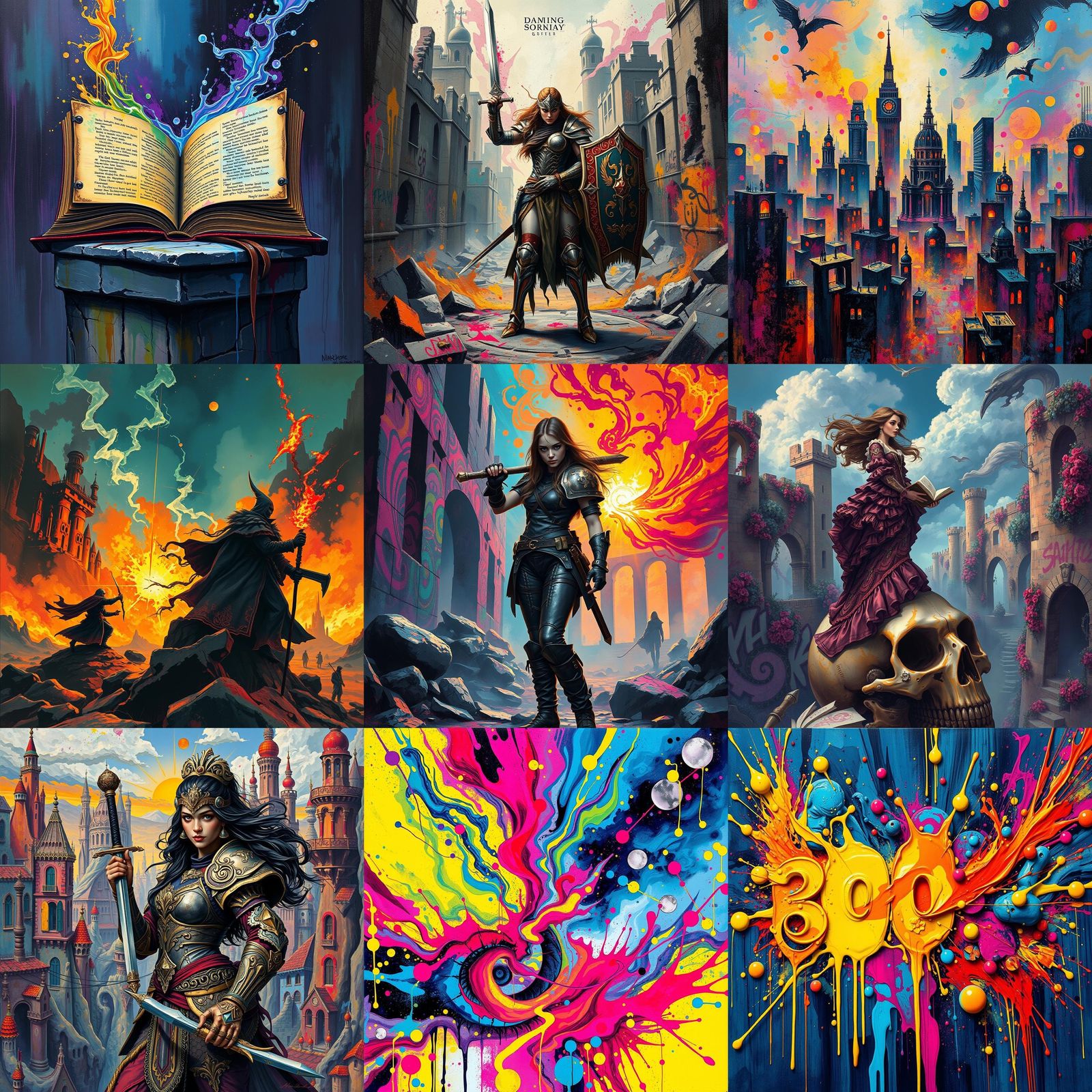 Fantasy Book Covers in Graffiti Art Style