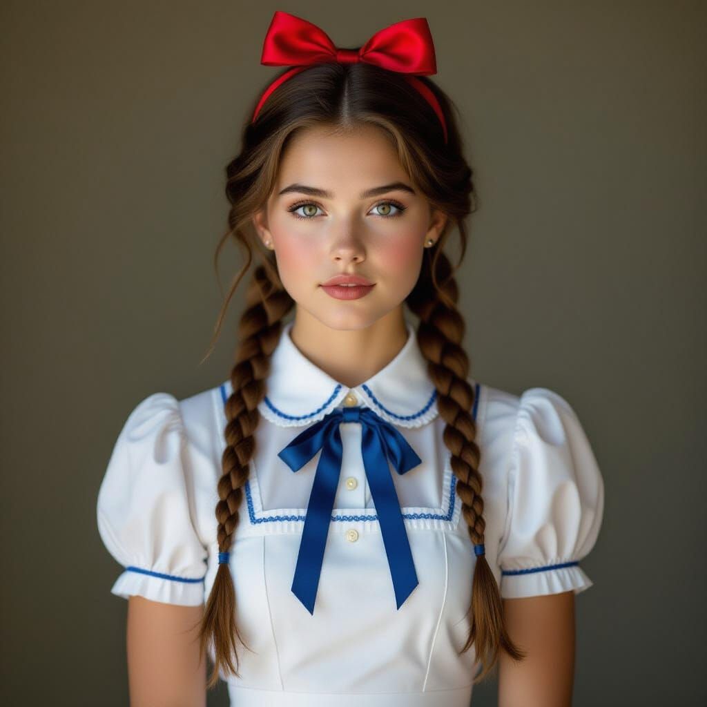 Hyperrealistic Portrait of Anais in a White Blouse and Pinaf...