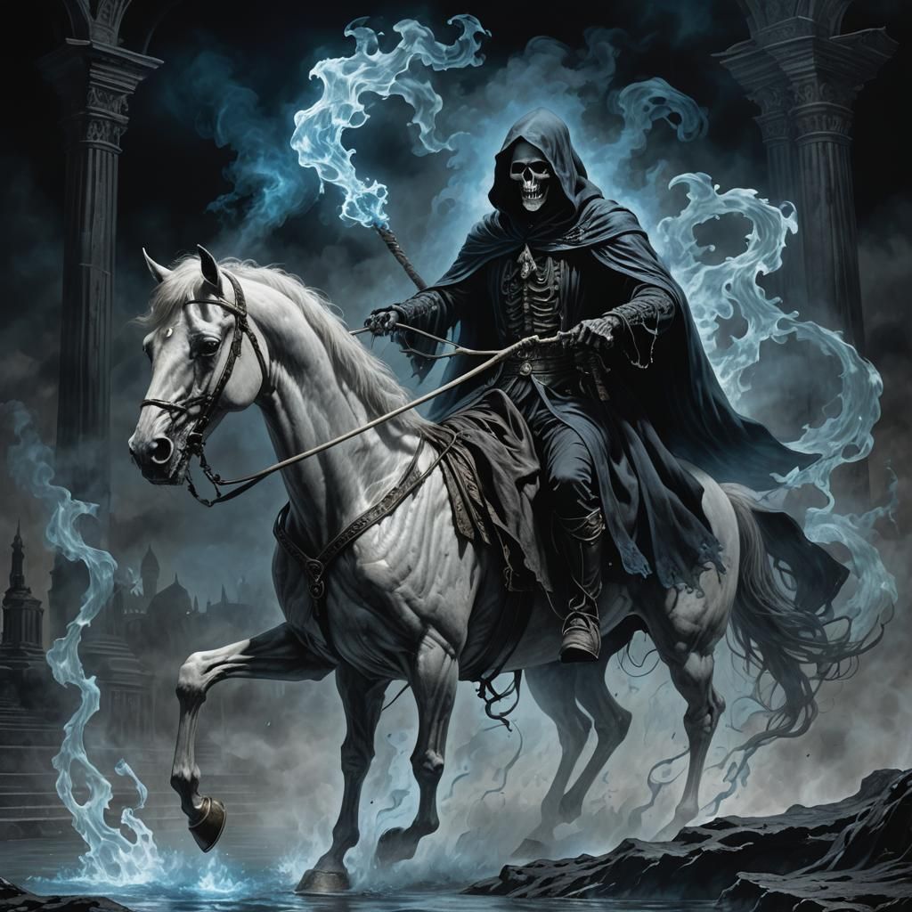 Grim Reaper on Ghost Horse with Blue Flames