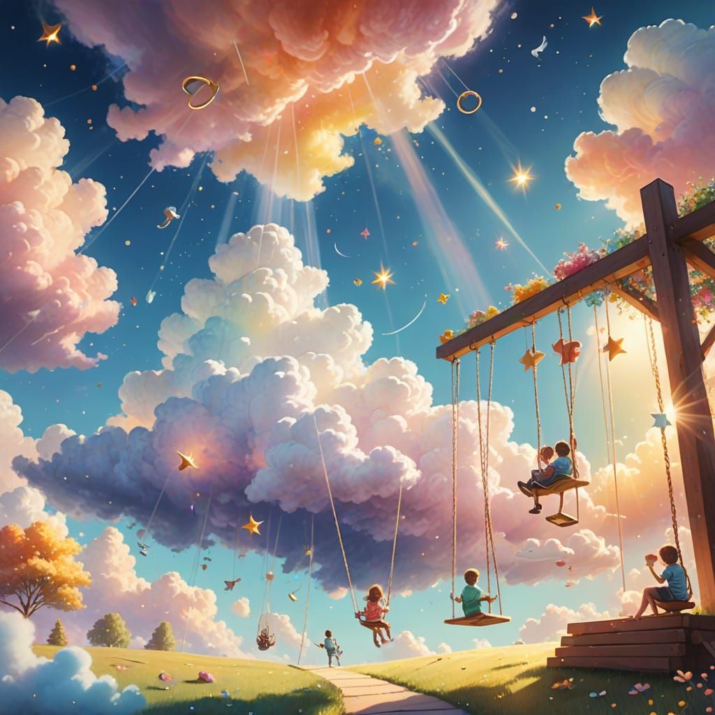 Children's Cloud Playground in Pastel Watercolor Style