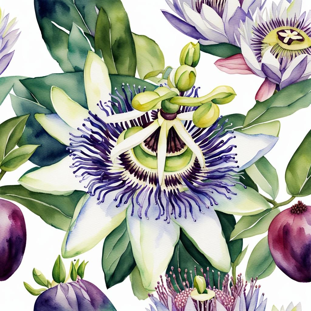 Watercolor Passion Flower and Protea Painting
