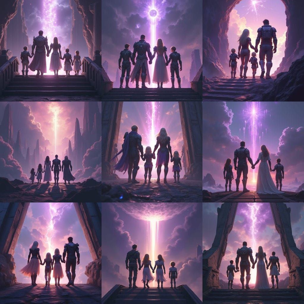 Family Descending to Crystalline World as Digital Painting