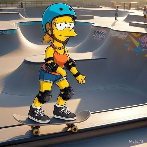 Vibrant Digital Art of Lisa Simpson Skateboarding