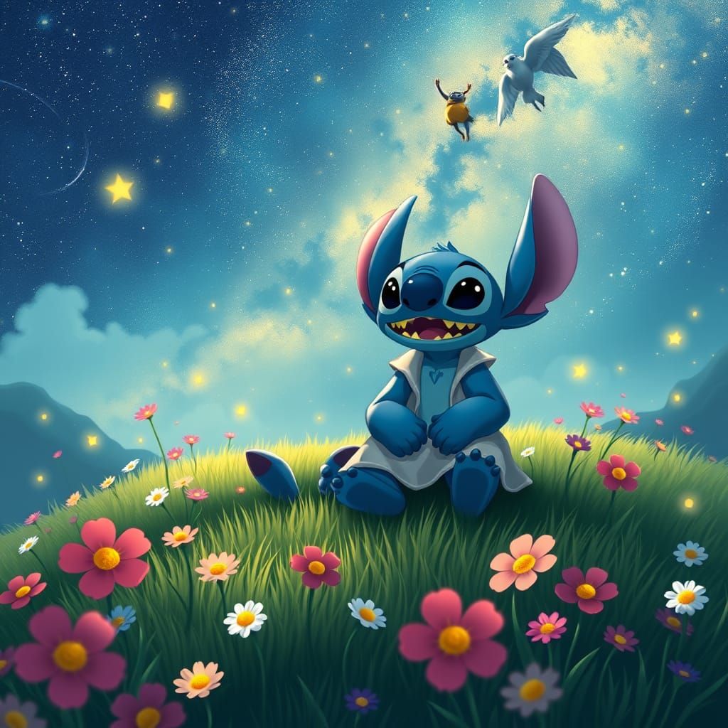 Whimsical Friends Bask in a Magical Starry Night