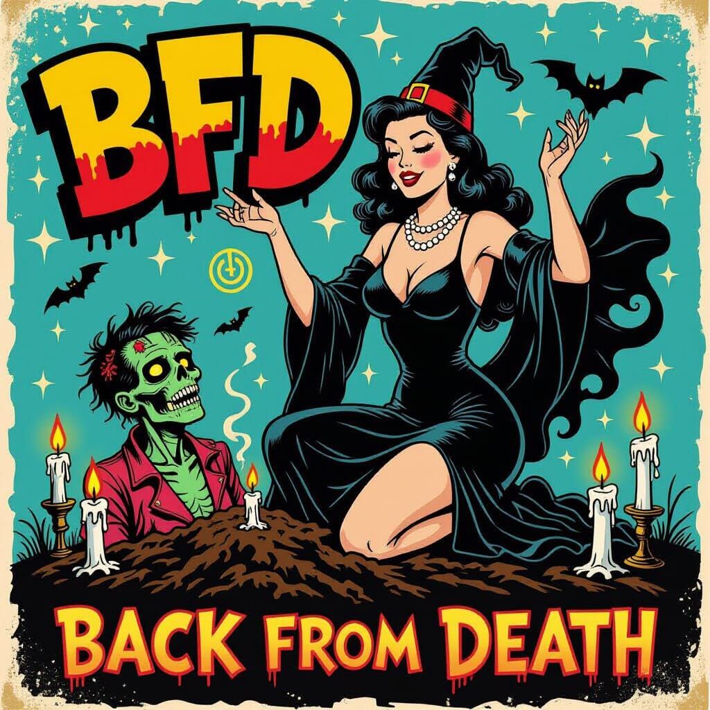 Pinup Witch Raises Punk Zombie: Surreal Pop Art