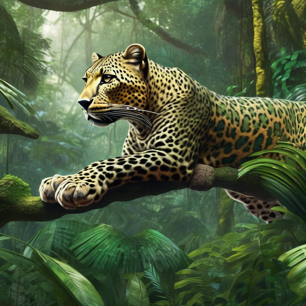 Winged Leopard in Detailed Rainforest