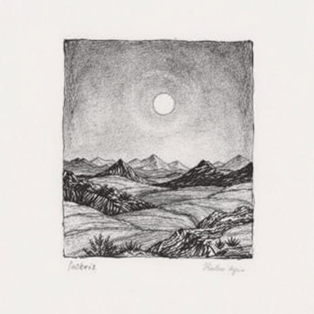 Ethereal Landscape in Tonal Etching Style