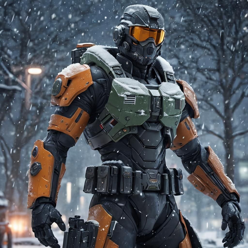 Scifi Soldier Anime Boy in a snow storm...