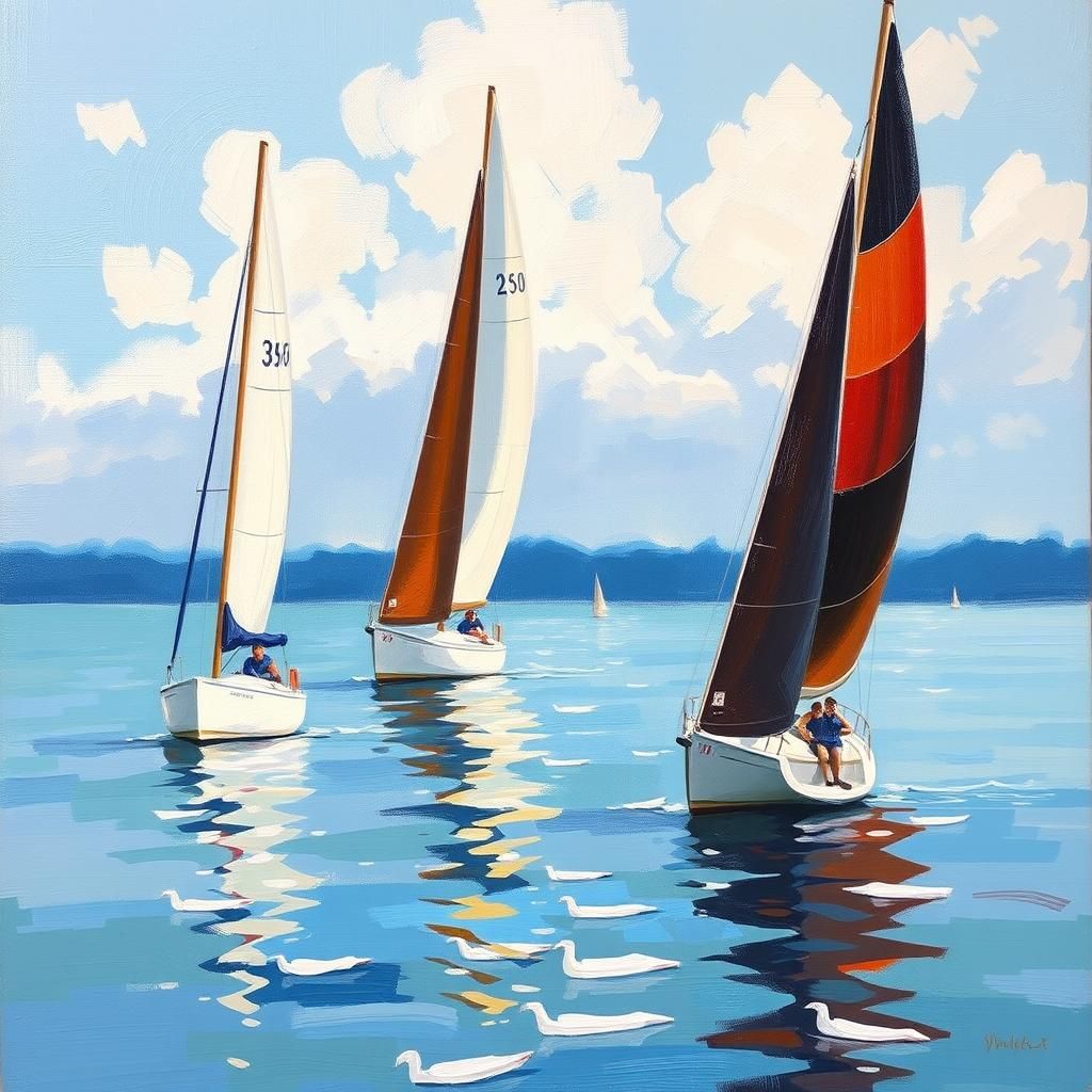 Traditional Sailboats on Serene Lake Michigan Waters