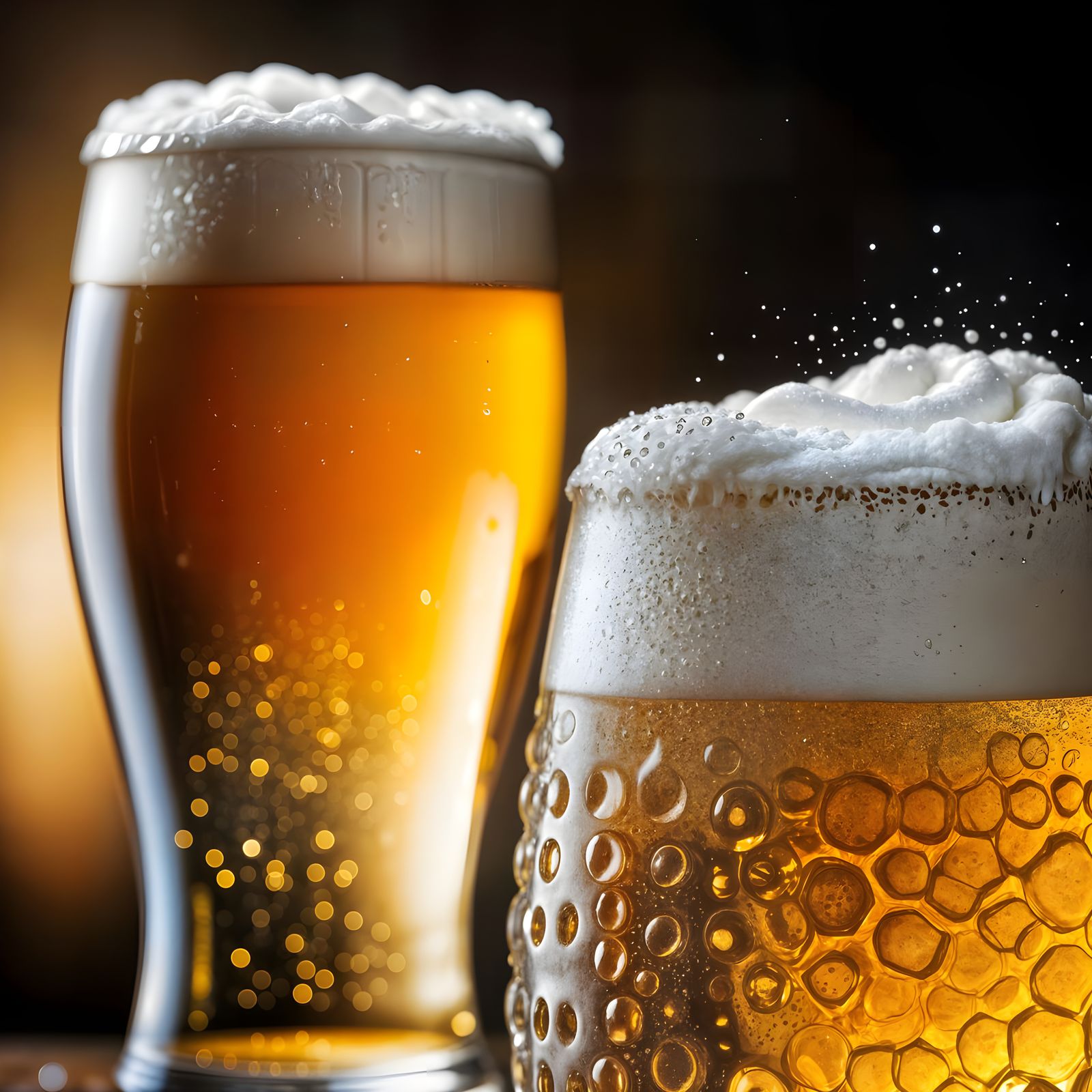 A Full Glass of Beer with Foam in a Warm Light