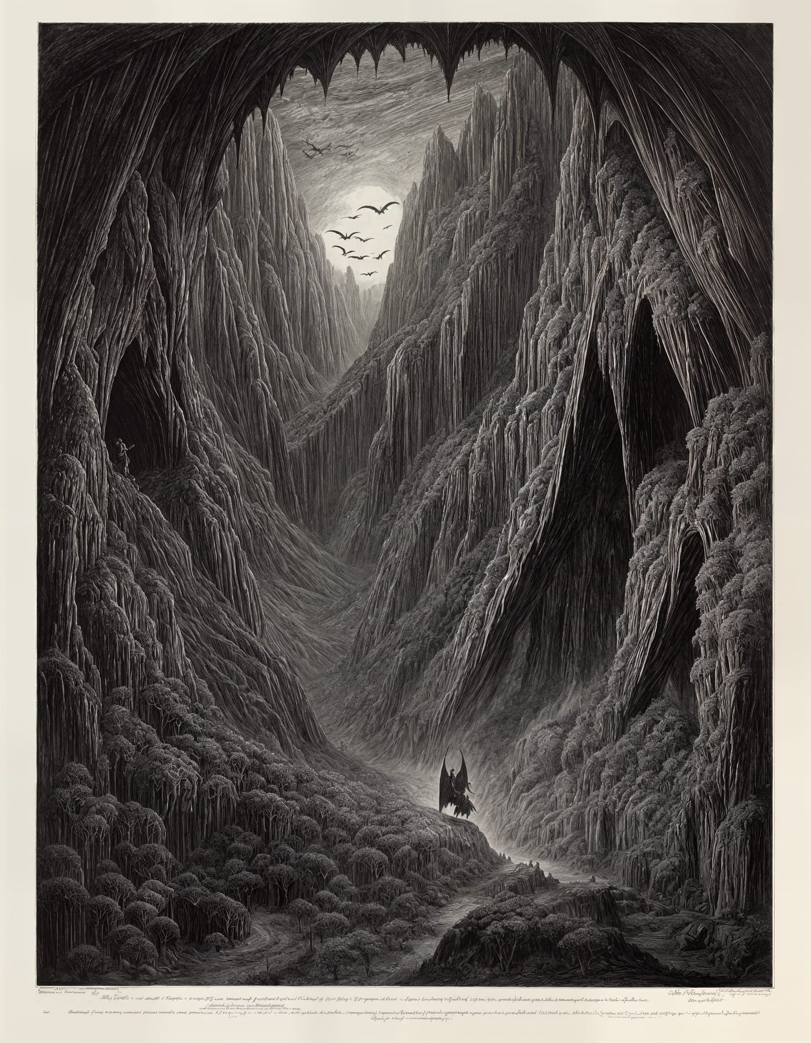 Creepy Caverns and Tunnels Illustration in Etching Style