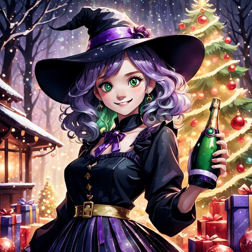 Charming Purple-Haired Witch in Holiday Cheer