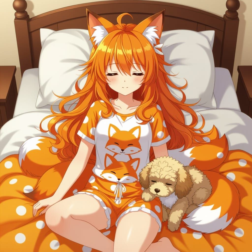 Anime Fox Girl Sleeps with Puppy