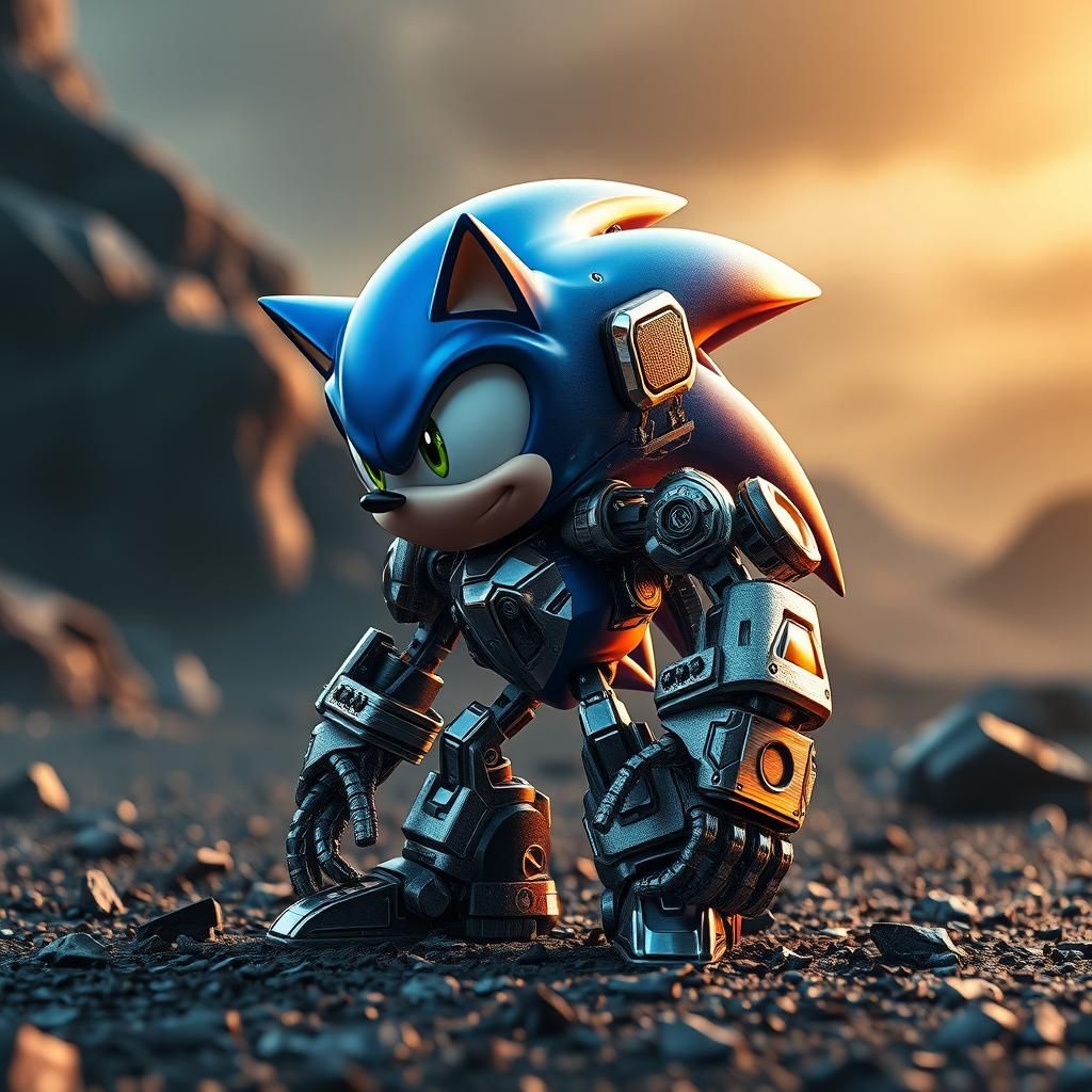 Futuristic Mech Sonic: Pixel Art Sci-Fi Fusion